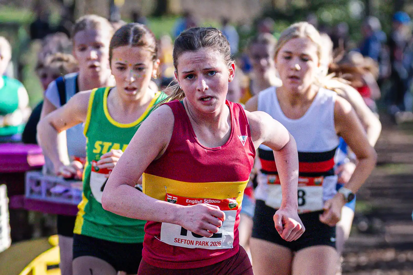 Brentwood Beagles athletes at the English Schools Cross Country Championships, Sefton Park, Liverpool, 14 March 2026