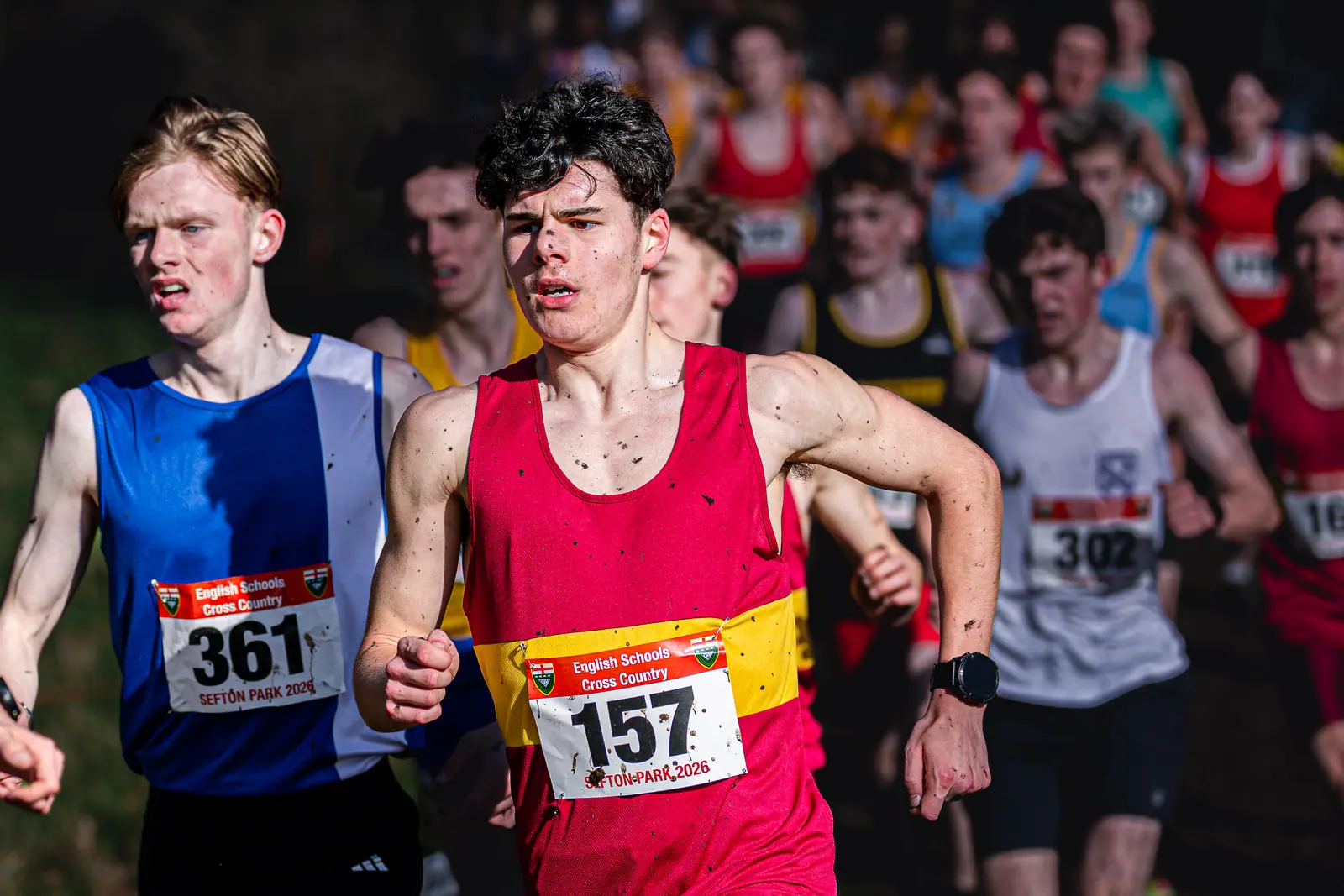 Brentwood Beagles athletes at the English Schools Cross Country Championships, Sefton Park, Liverpool, 14 March 2026