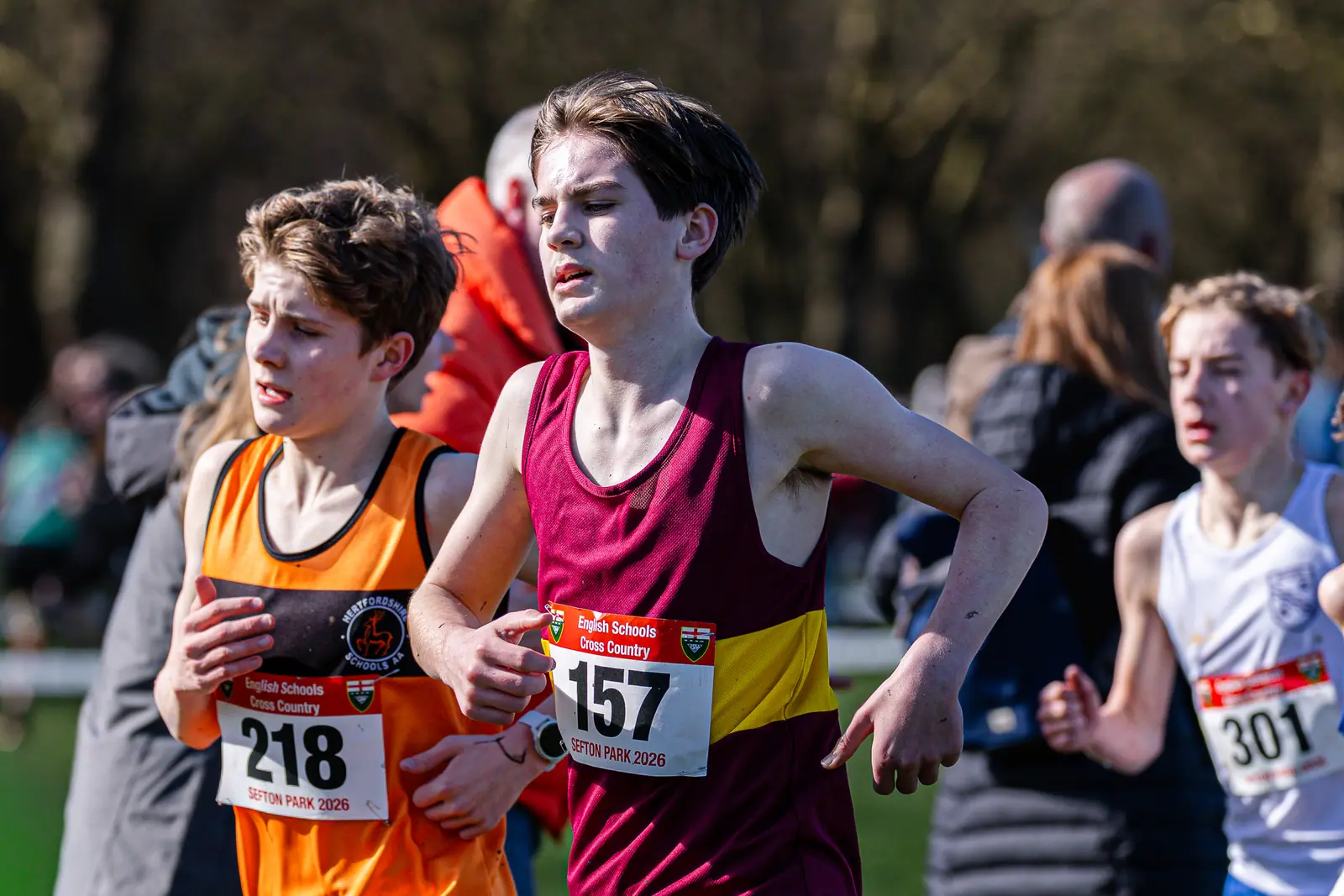 Brentwood Beagles athletes at the English Schools Cross Country Championships, Sefton Park, Liverpool, 14 March 2026
