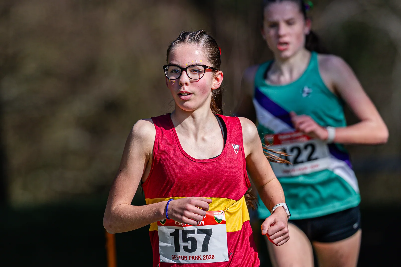 Brentwood Beagles athletes at the English Schools Cross Country Championships, Sefton Park, Liverpool, 14 March 2026
