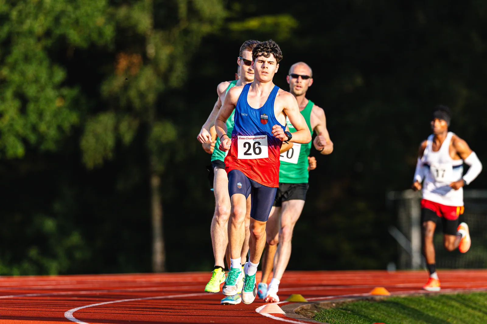 Brentwood Beagles athletes at the Essex 5000m Championship, Brentwood track, Brentwood, 17 June 2026