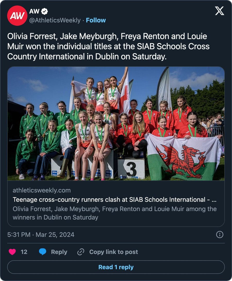 Athletics Weekly post on X, 25 March 2024: SIAB individual champions
