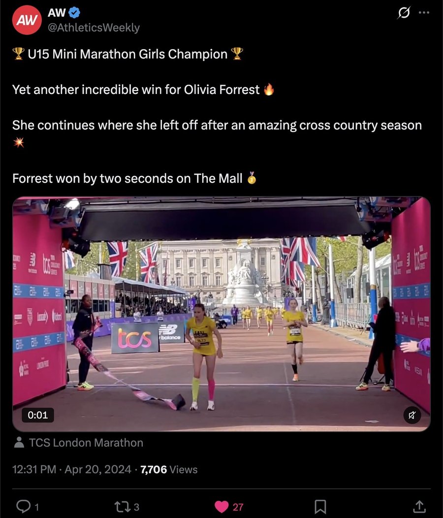 Athletics Weekly post on X, 20 April 2024: Olivia Forrest: Mini Marathon champion