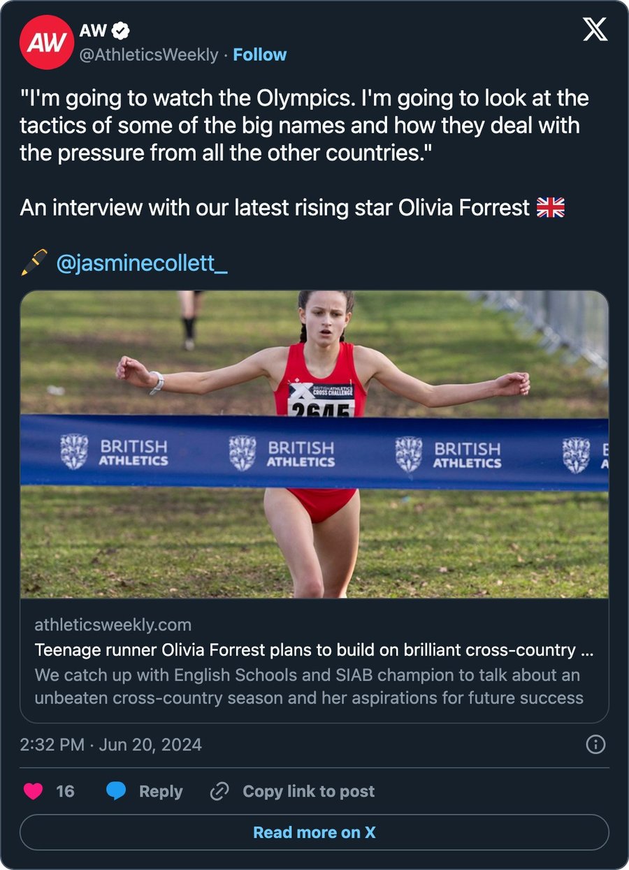 Athletics Weekly post on X, 20 June 2024: Rising star interview